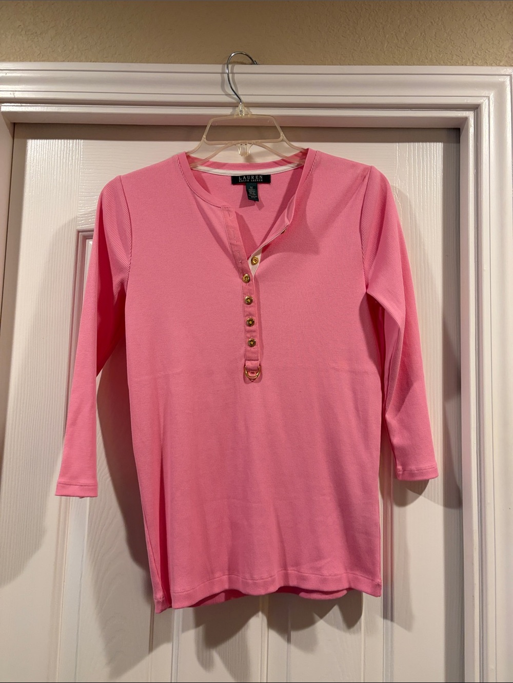 Lauren Ralph Lauren Pink Gold-Button Henley Top size M new